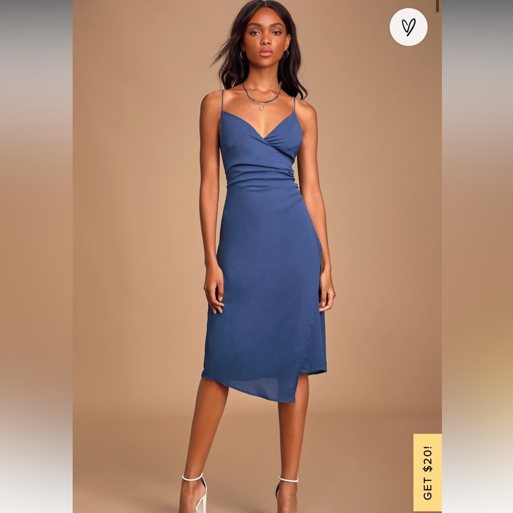 NWT Novalee Blue Backless Surplice Midi Dress